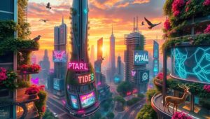 Futuristic Nature-City Augmented Reality – free AI stock image
