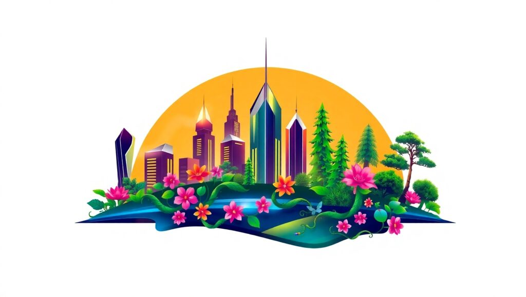 Futuristic Nature-City Logo Design – free AI stock image