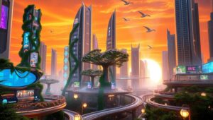 Futuristic Nature Cityscape – free AI stock image