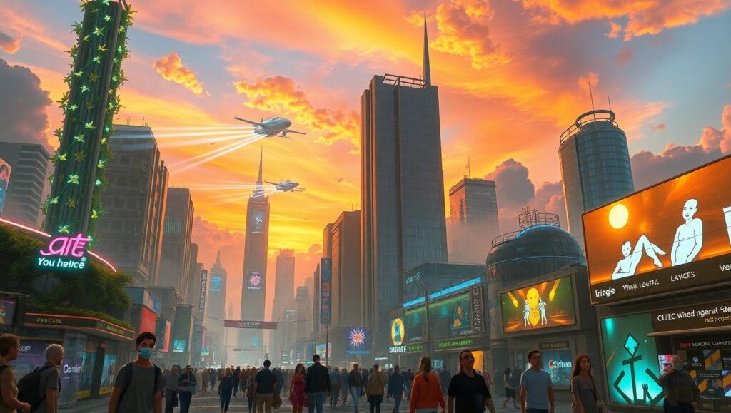 Futuristic Nature-Infused Cityscape uGL – free AI stock image