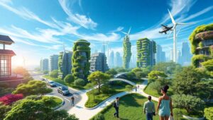 Futuristic Nature-Infused Smart City – free AI stock image