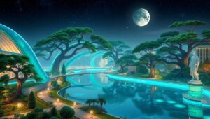 Futuristic Nature-Inspired Cityscape – free AI stock image