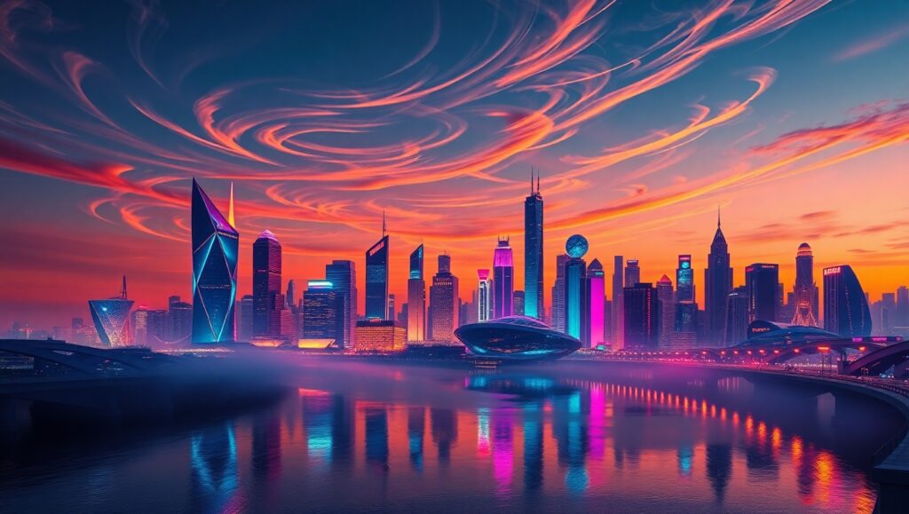Futuristic Neon Cityscape at – free AI stock image