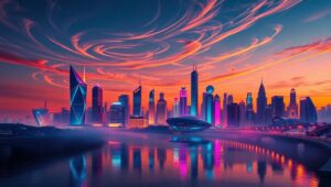 Futuristic Neon Cityscape at – free AI stock image