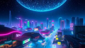 Futuristic Neon Cityscape at Night – free AI stock image