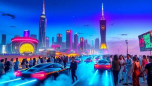Futuristic Neon Cityscape at Night 7Ge – free AI stock image