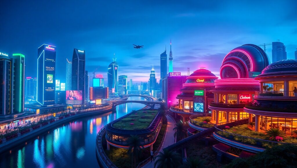 Futuristic Neon Cityscape at Night ais – free AI stock image