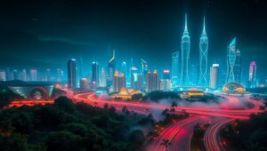 Futuristic Neon Cityscape at Night hme – free AI stock image