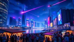 Futuristic Neon Cityscape at Night qd3 – free AI stock image