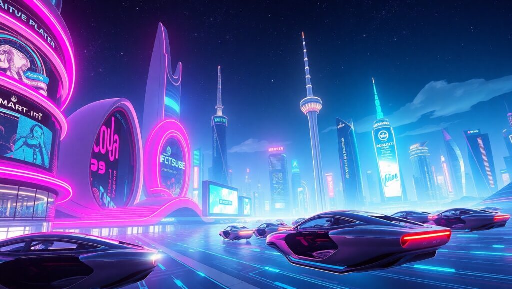 Futuristic Neon Cityscape at Night r4q – free AI stock image