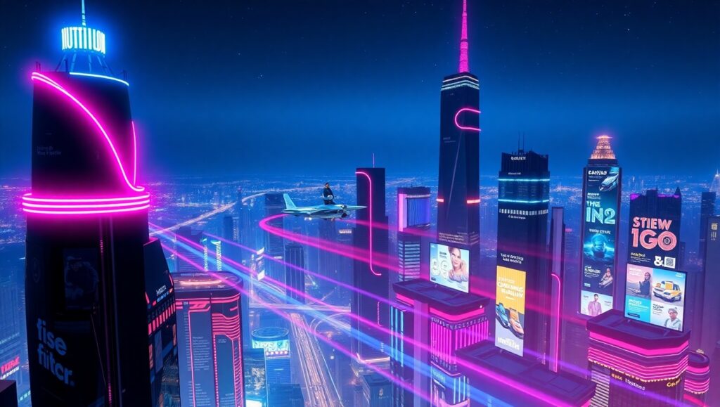 Futuristic Neon Cityscape at Night wuy – free AI stock image