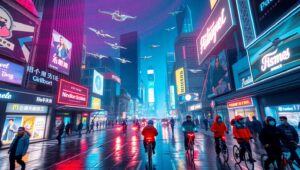 Futuristic Neon Cityscape at Night WV7 – free AI stock image