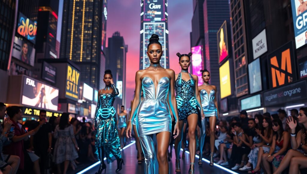 Futuristic Neon Fashion Runway – free AI stock image