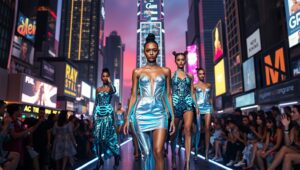 Futuristic Neon Fashion Runway – free AI stock image