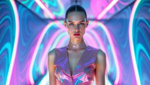 Futuristic Neon Fashion Runway TXN – free AI stock image