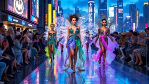 Futuristic Neon Runway Fashion Show – free AI stock image