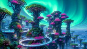 Futuristic Organic Cityscape at Night – free AI stock image