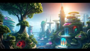 Futuristic Organic Cityscape Design EH0 – free AI stock image