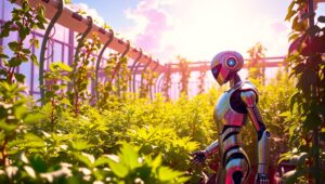 Futuristic Robot Gardener in Action – free AI stock image