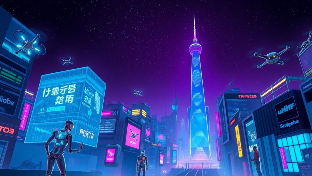 Futuristic Robotics Cityscape at Night k7N – free AI stock image
