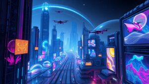 Futuristic Robotics Cityscape at Night v4o – free AI stock image