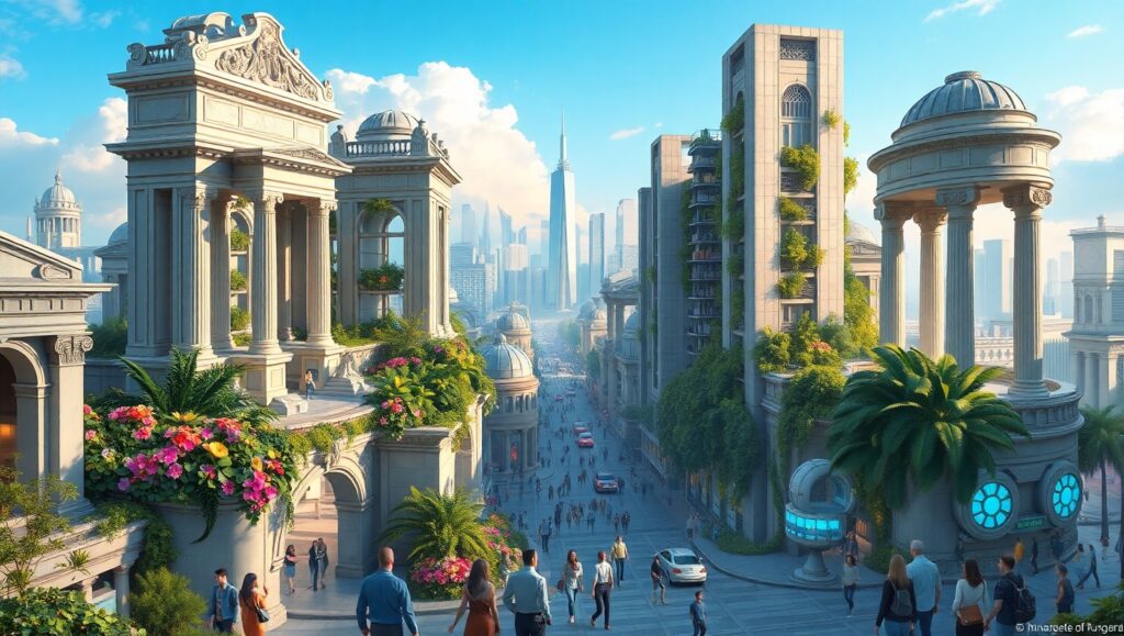 Futuristic Roman Cityscape Design – free AI stock image