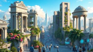 Futuristic Roman Cityscape Design – free AI stock image