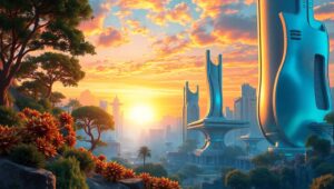 Futuristic Ruins Under Surreal Skies – free AI stock image