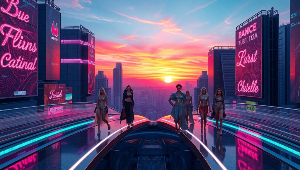 Futuristic Runway in Urban Sunset – free AI stock image