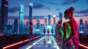 Futuristic Runway Show at Dusk – free AI stock image
