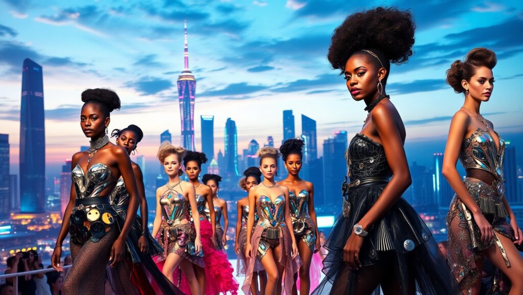 Futuristic Runway Show in Neon Lights – free AI stock image
