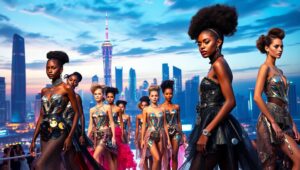 Futuristic Runway Show in Neon Lights – free AI stock image
