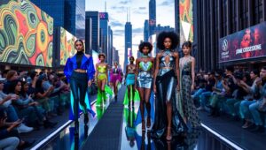 Futuristic Runway Show with Digital Art – free AI stock image