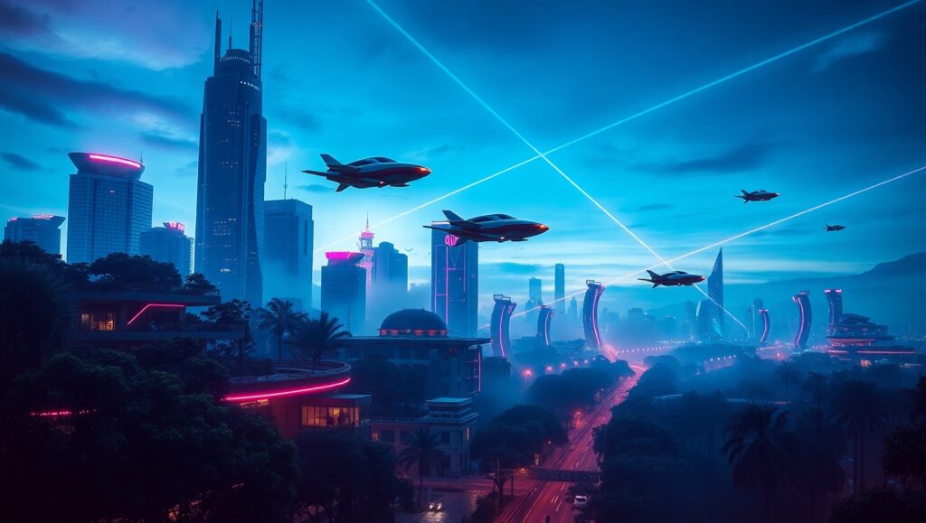 Futuristic Skyline at Dusk – free AI stock image