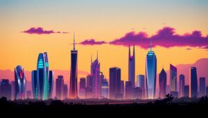 Futuristic Skyline at Dusk igF – free AI stock image