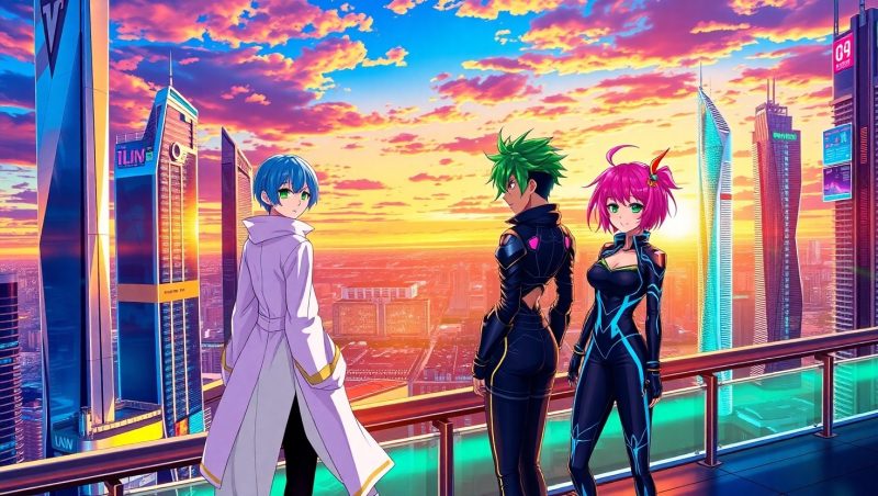 Futuristic Skyline Gatherings at Sunset – free AI stock image