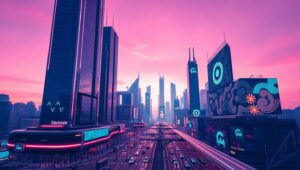 Futuristic Skyline in Duotone OZP – free AI stock image