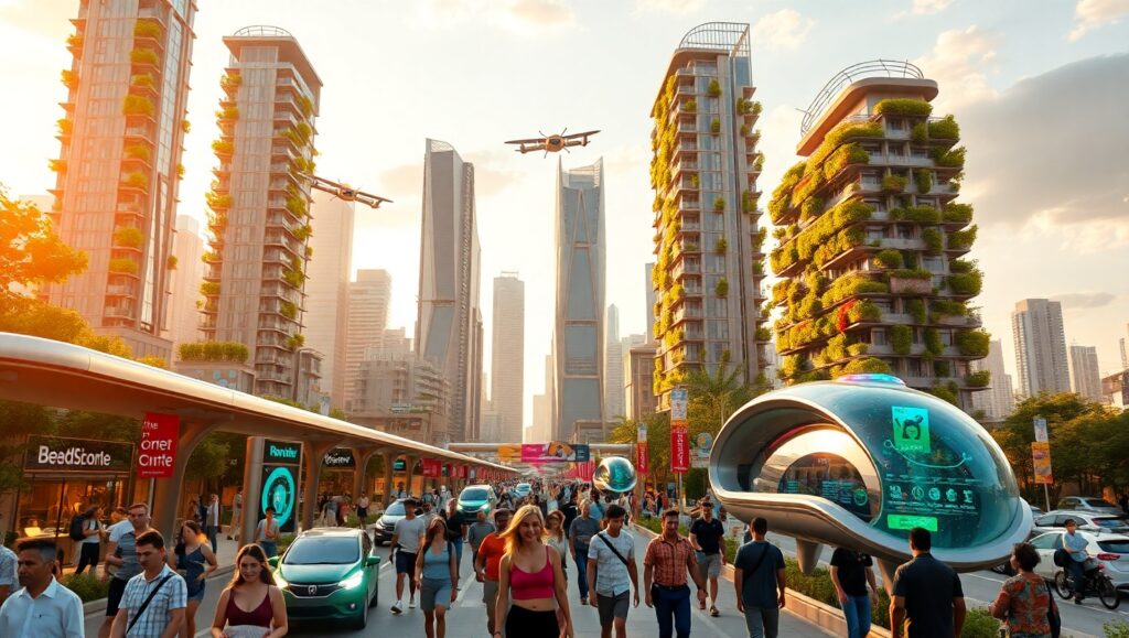 Futuristic Skyline of a Smart City – free AI stock image
