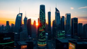 Futuristic Skyline with Financial Insights – free AI stock image
