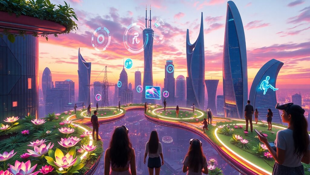Futuristic Skyline with Floating Gardens L5T – free AI stock image