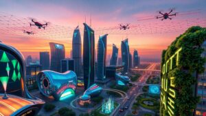 Futuristic Smart City at Dusk – free AI stock image