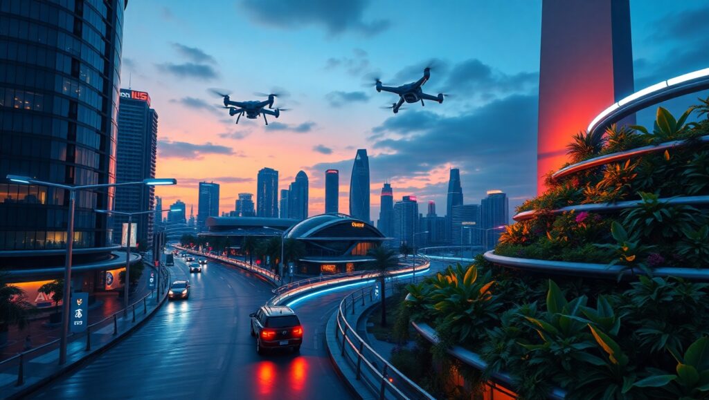 Futuristic Smart City at Night – free AI stock image