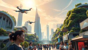 Futuristic Smart City Evolution – free AI stock image