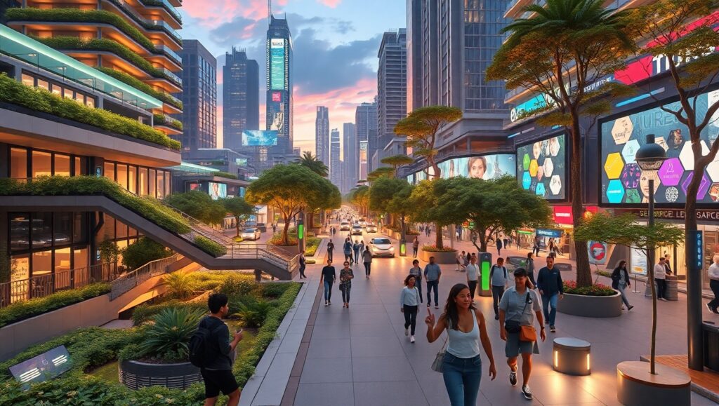 Futuristic Smart City Landscape FeE – free AI stock image