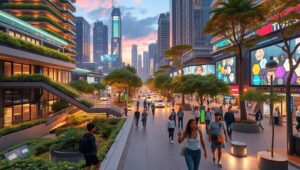 Futuristic Smart City Landscape FeE – free AI stock image