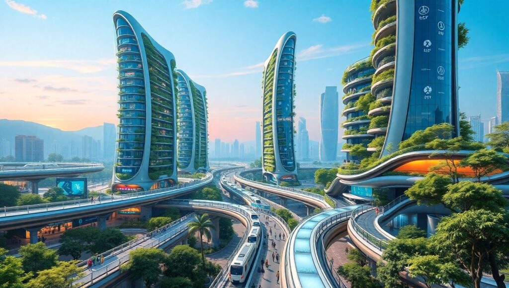 Futuristic Smart City Landscape rxd – free AI stock image
