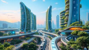 Futuristic Smart City Landscape rxd – free AI stock image