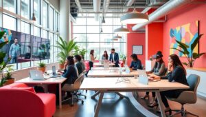 Futuristic Startup Collaboration – free AI stock image
