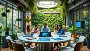 Futuristic Startup Collaboration Space – free AI stock image