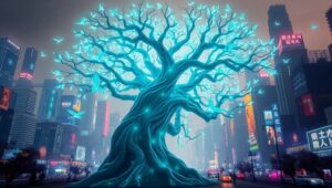 Futuristic Tree in Digital – free AI stock image